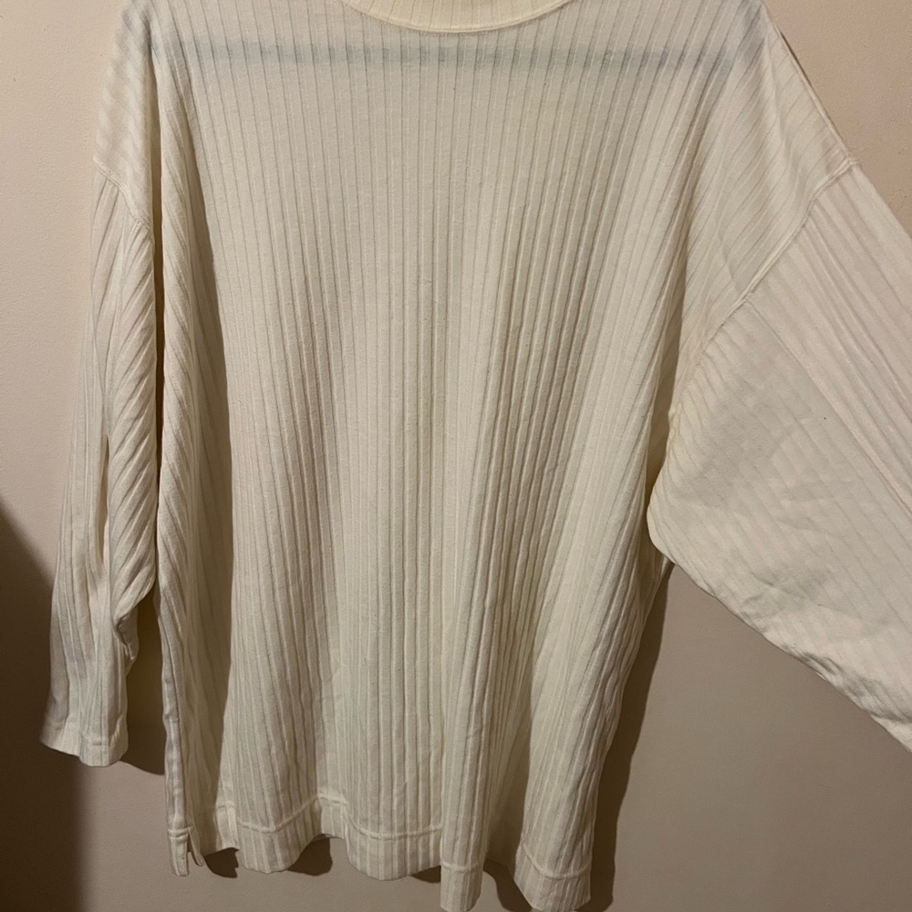 Cream Ribbed Long Sleeve Top